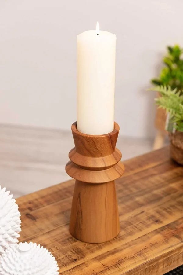 Large Wood Effect Candle Holder