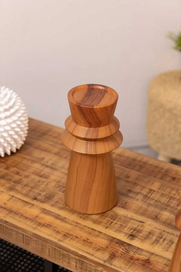 Large Wood Effect Candle Holder
