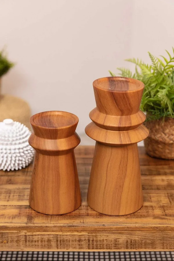 Large Wood Effect Candle Holder