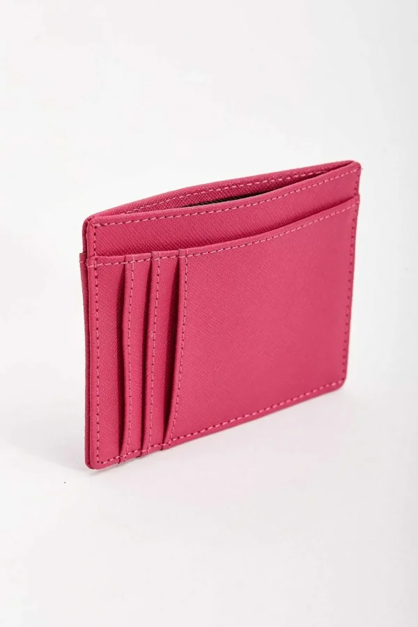Leather Card Holder In Fuchsia