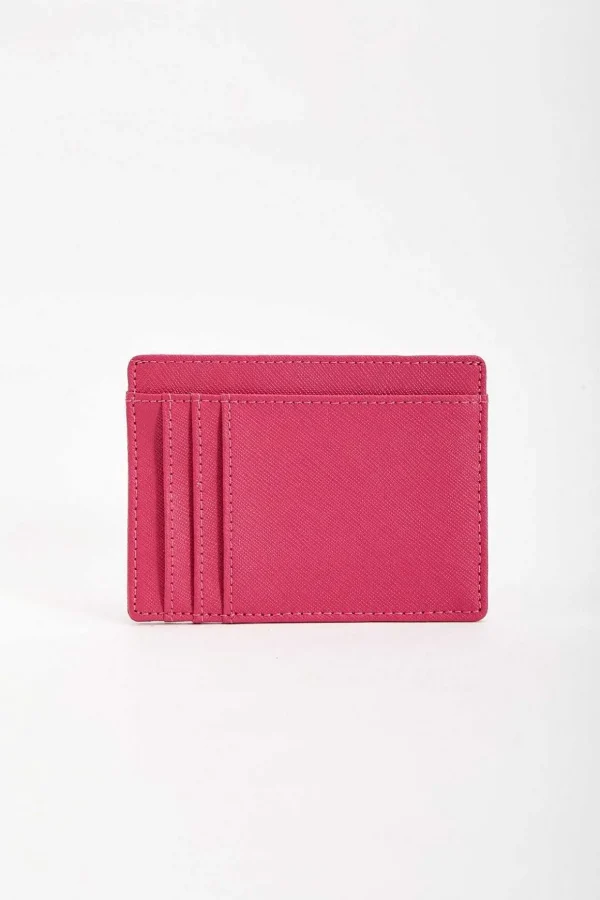 Leather Card Holder In Fuchsia