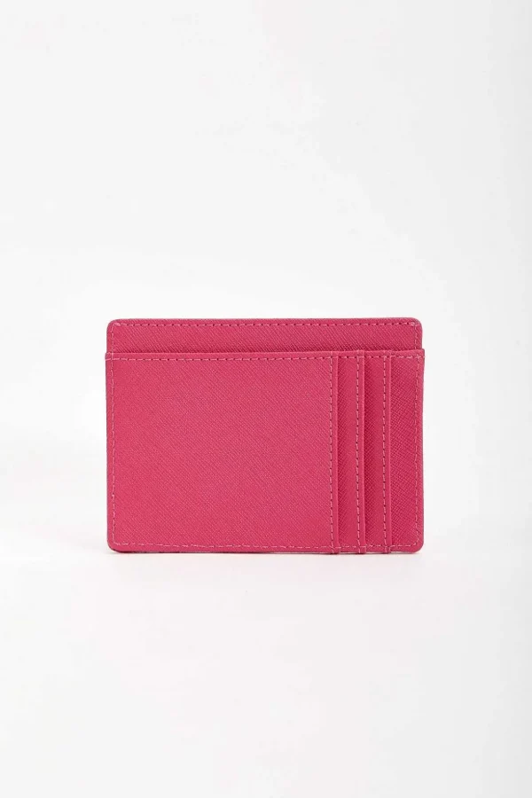 Leather Card Holder In Fuchsia