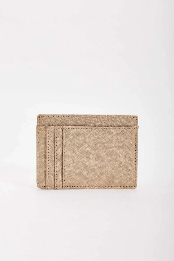 Leather Card Holder In Gold