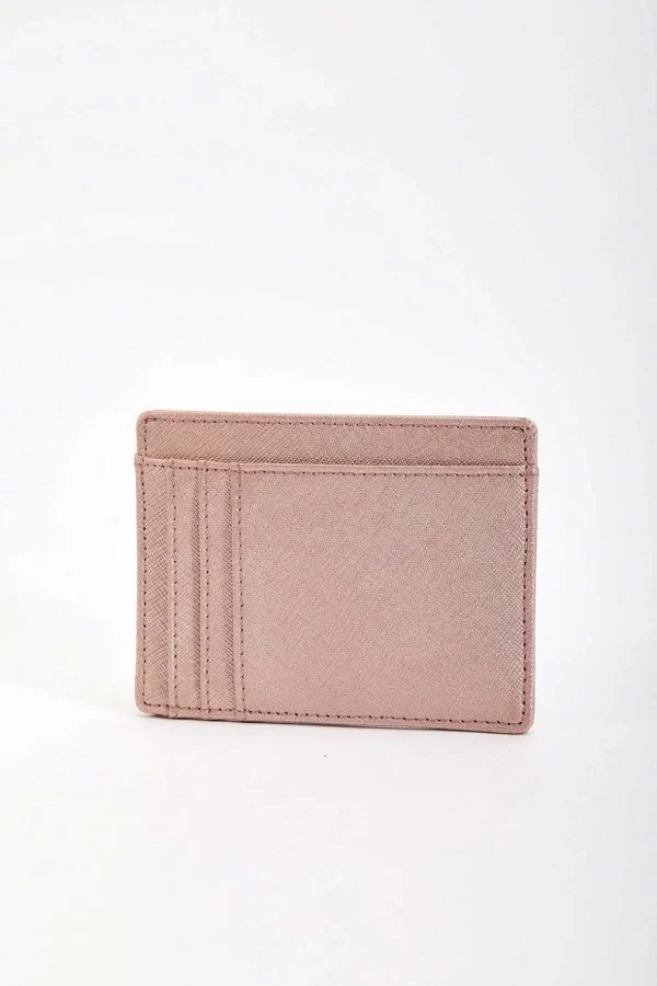 Leather Card Holder In Rose Gold
