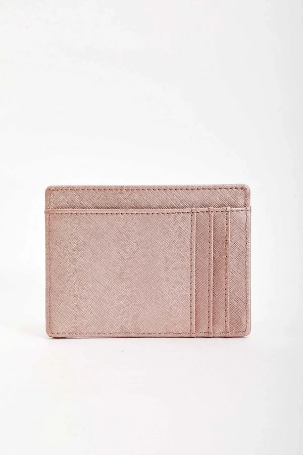 Leather Card Holder In Rose Gold