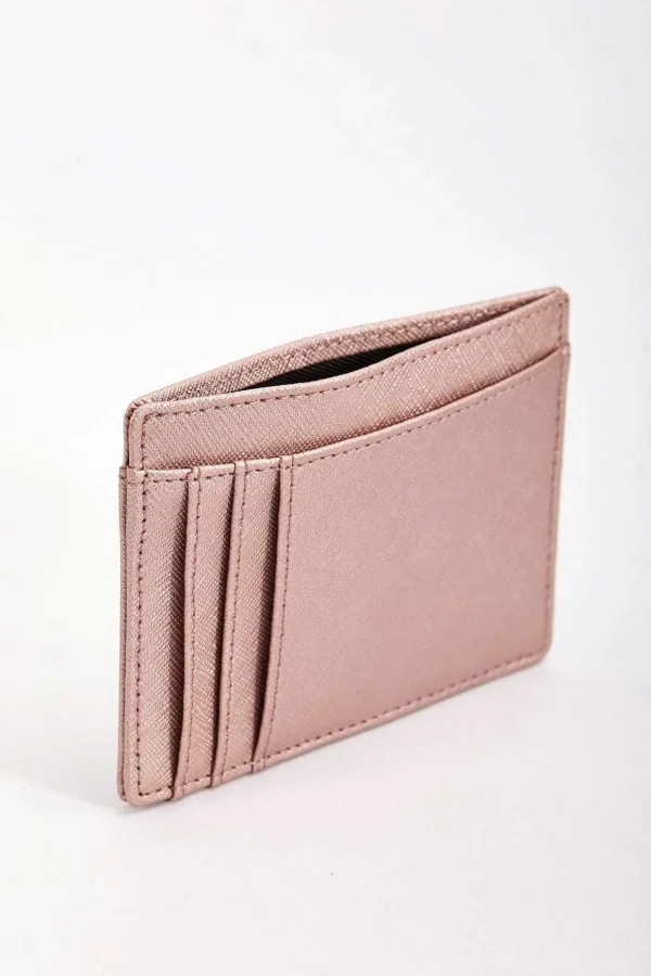 Leather Card Holder In Rose Gold