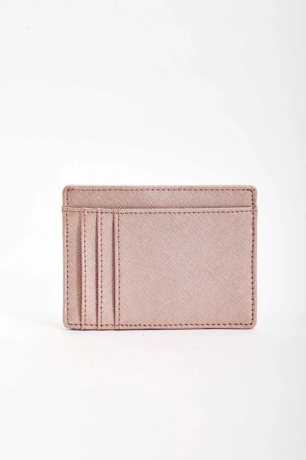 Leather Card Holder In Rose Gold