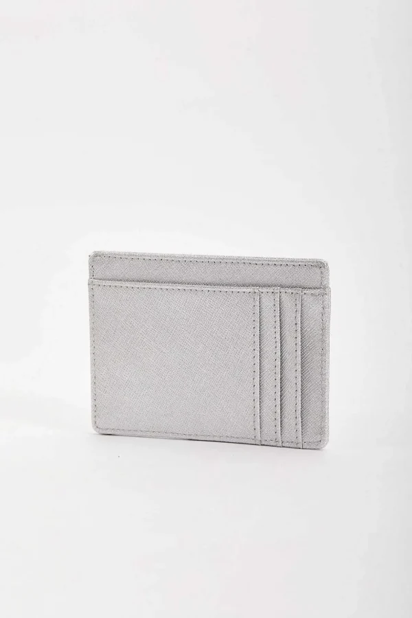 Leather Card Holder In Silver