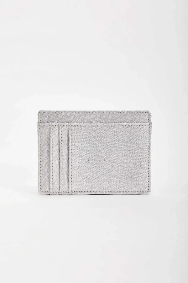 Leather Card Holder In Silver