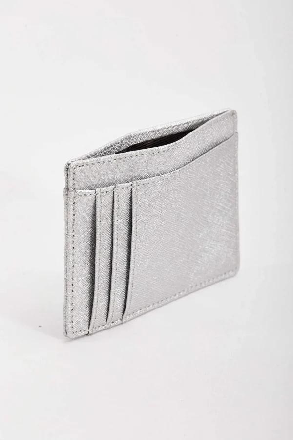 Leather Card Holder In Silver