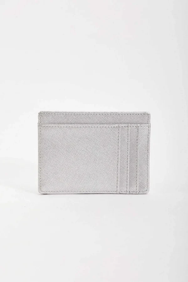Leather Card Holder In Silver