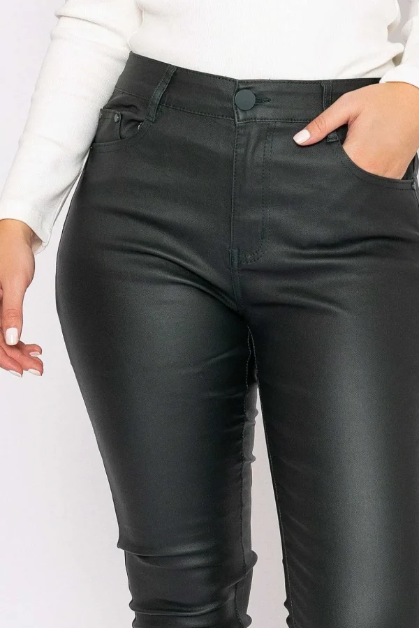 Leather Look Jeans In Khaki