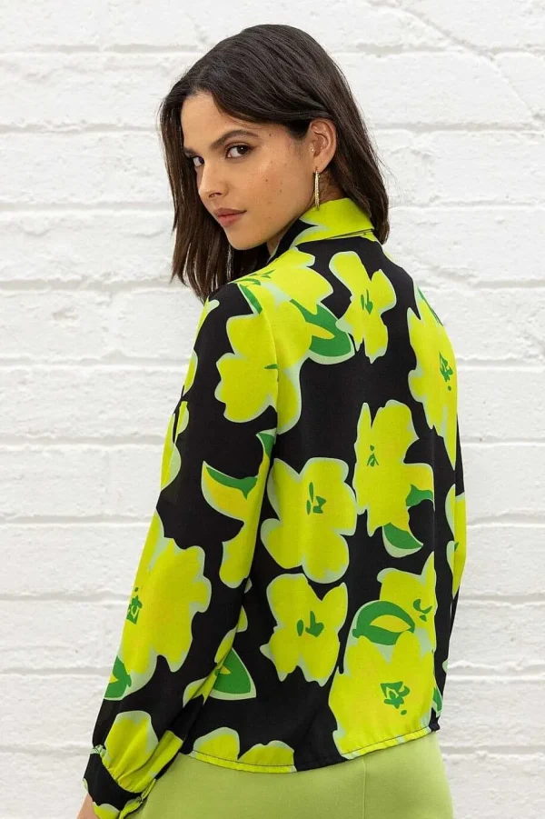 Lime Green Printed Blouse