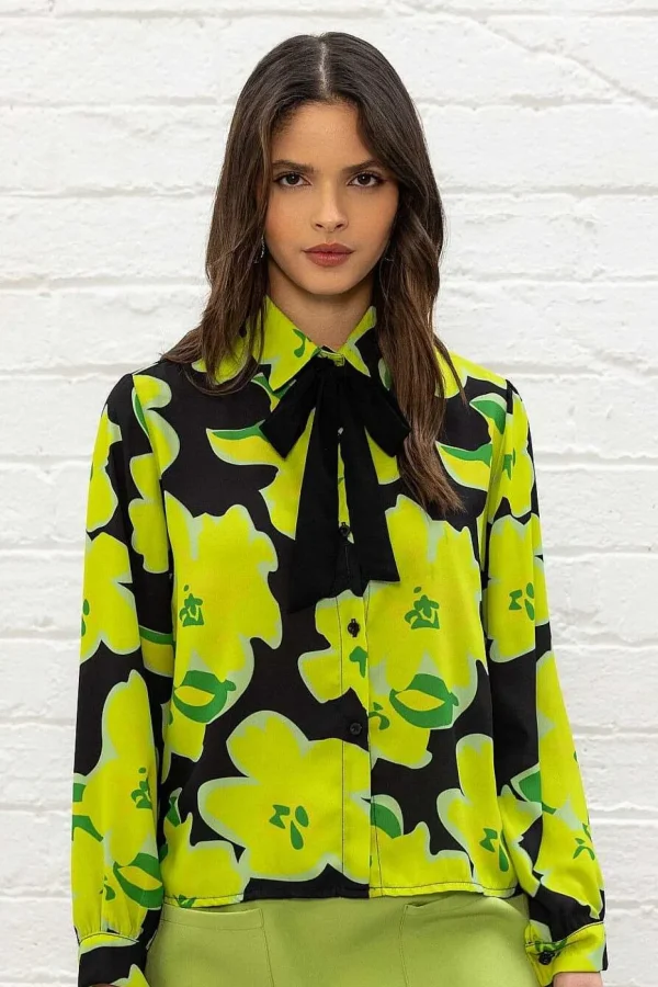 Lime Green Printed Blouse