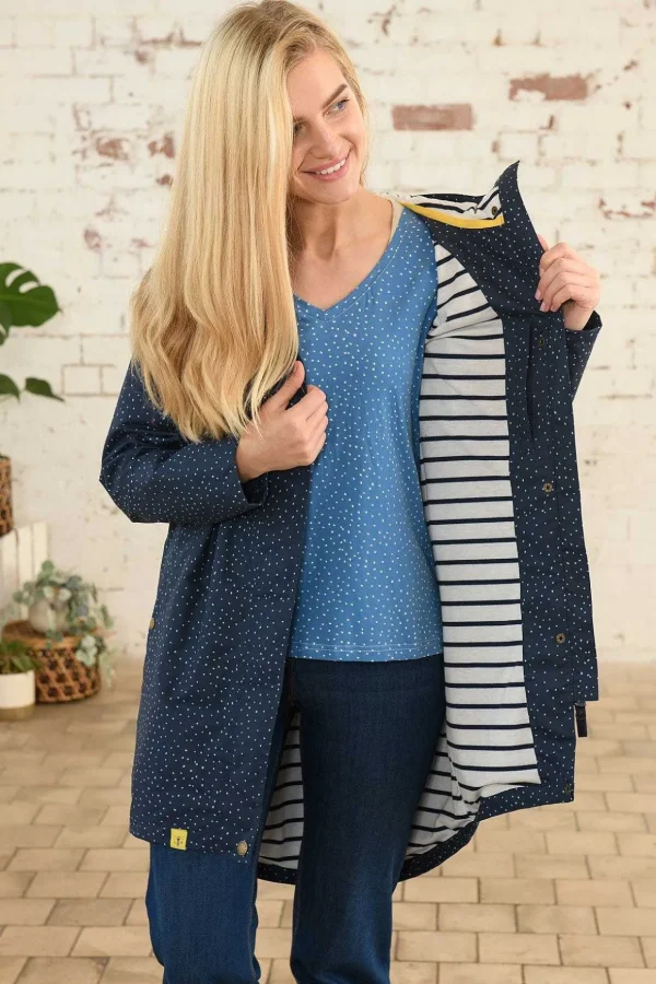 Long Beachcomber Jacket In Navy Dot