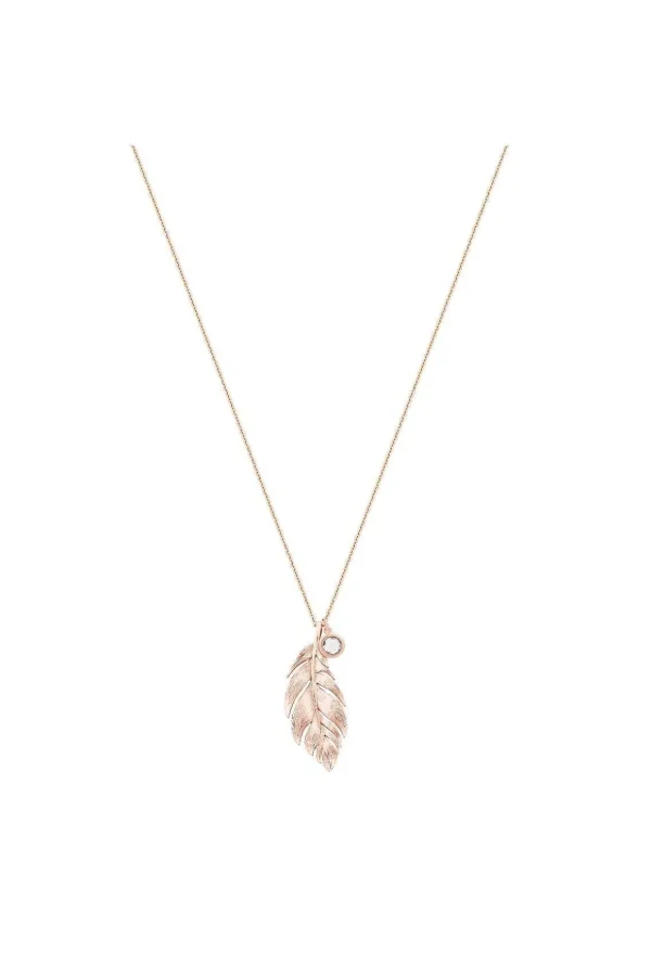 Long Feather Pendant With Grey Charm