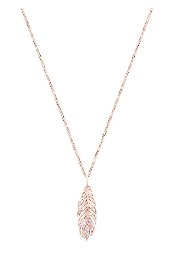 Long Feather Pendant With Clear Stones
