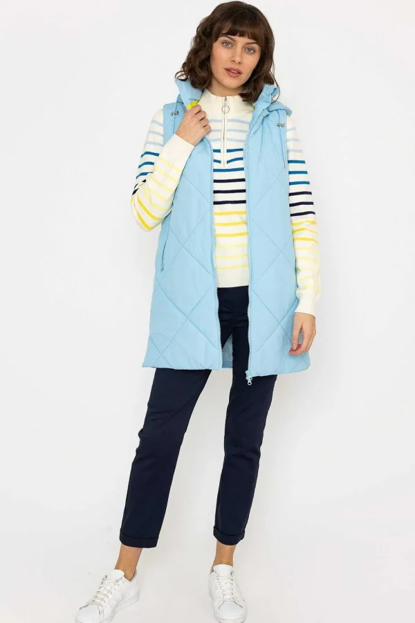 Long Hooded Gilet In Blue