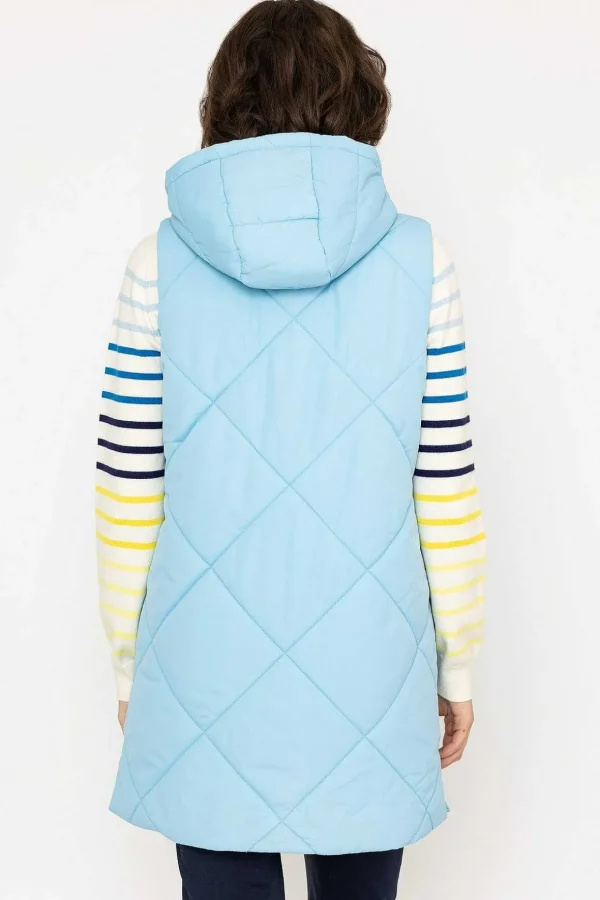Long Hooded Gilet In Blue