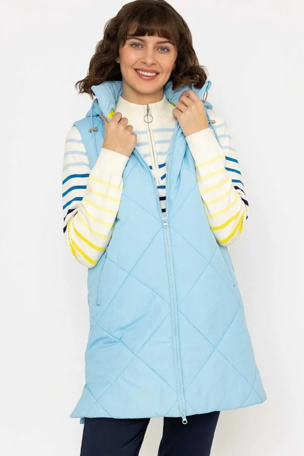 Long Hooded Gilet In Blue