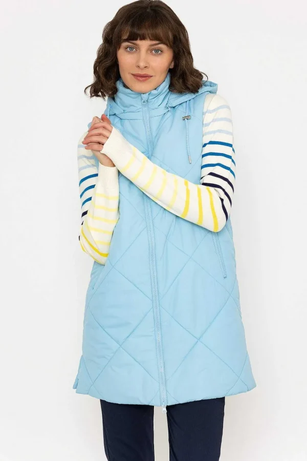 Long Hooded Gilet In Blue