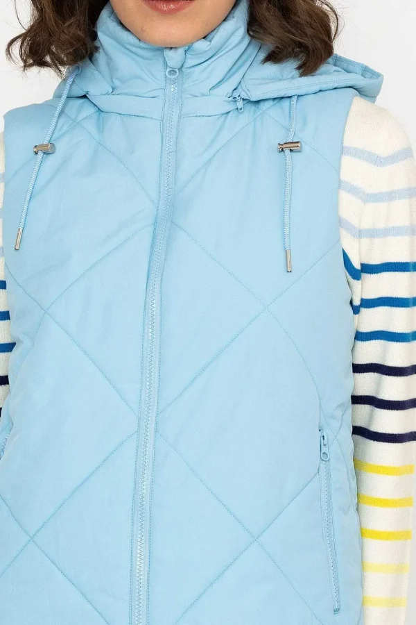 Long Hooded Gilet In Blue