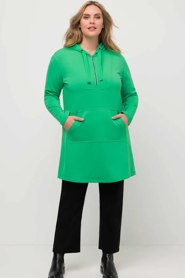 Long Hooded Half Zipper Sweatshirt In Green