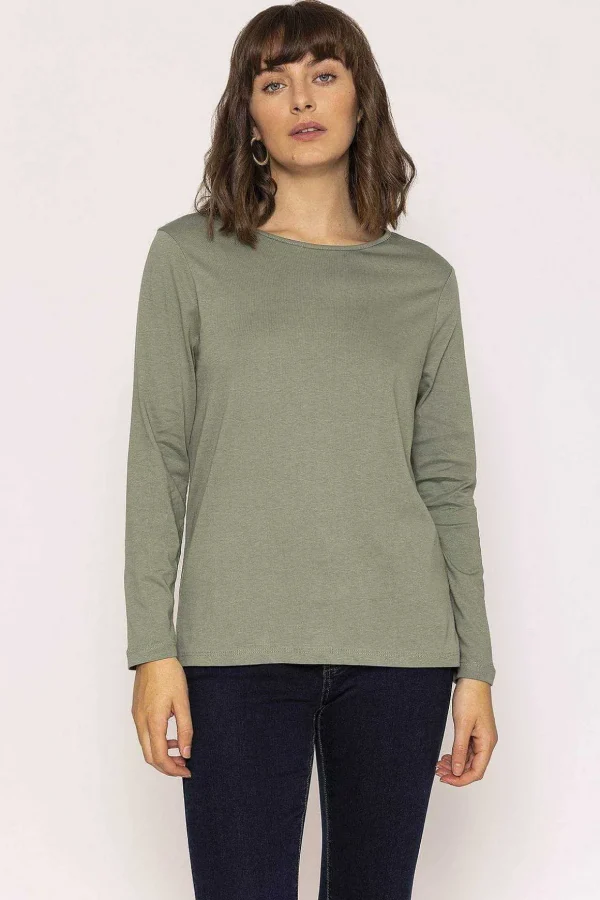Long Sleeve Basic Tee In Khaki