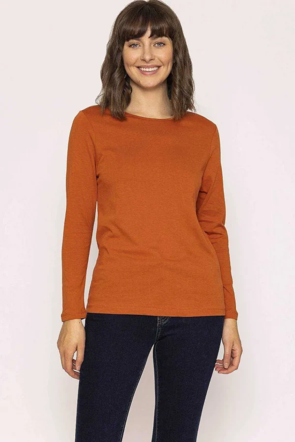 Long Sleeve Basic Tee In Rust