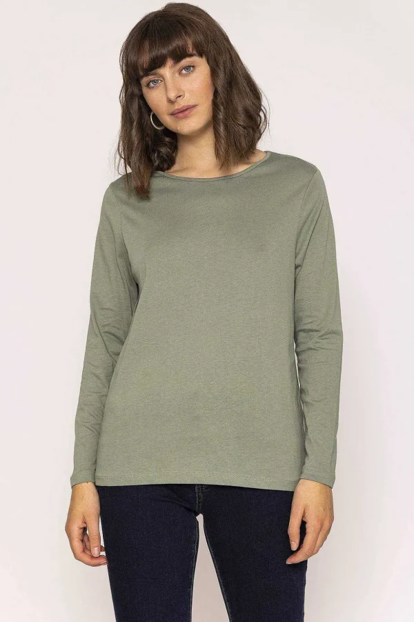 Long Sleeve Basic Tee In Khaki