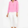 Long Sleeve Collarless Top In Pink