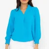 Long Sleeve Collarless Top In Blue