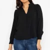 Long Sleeve Collarless Top In Black