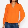 Long Sleeve Collarless Top In Orange