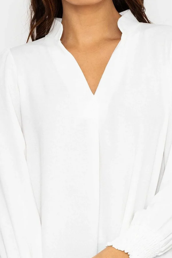 Long Sleeve Collarless Top In Ecru