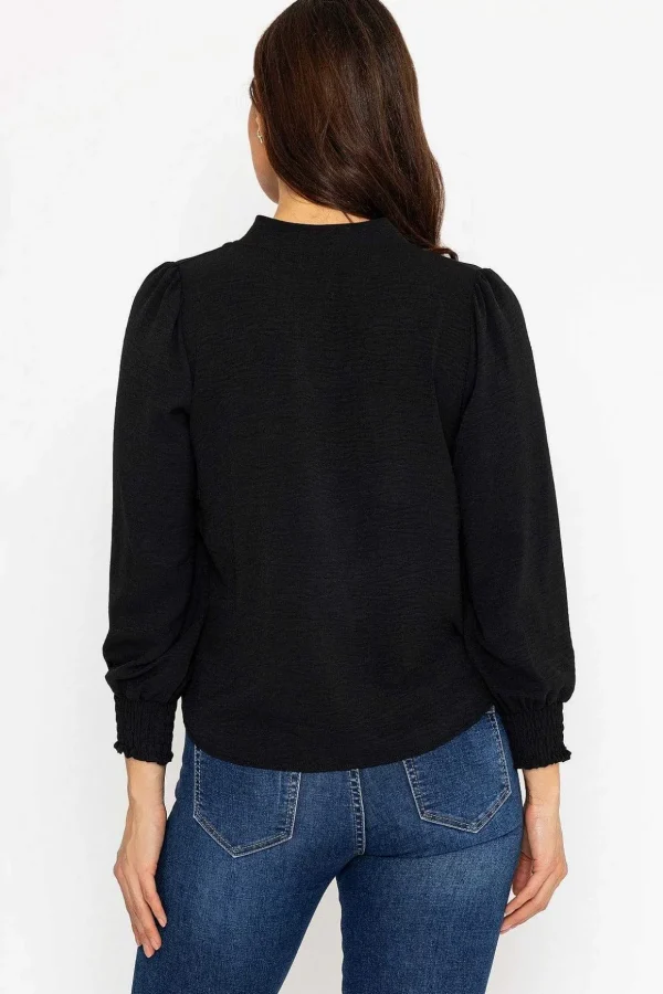 Long Sleeve Collarless Top In Black