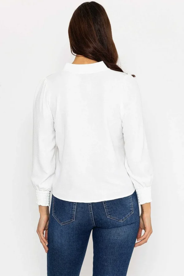 Long Sleeve Collarless Top In Ecru