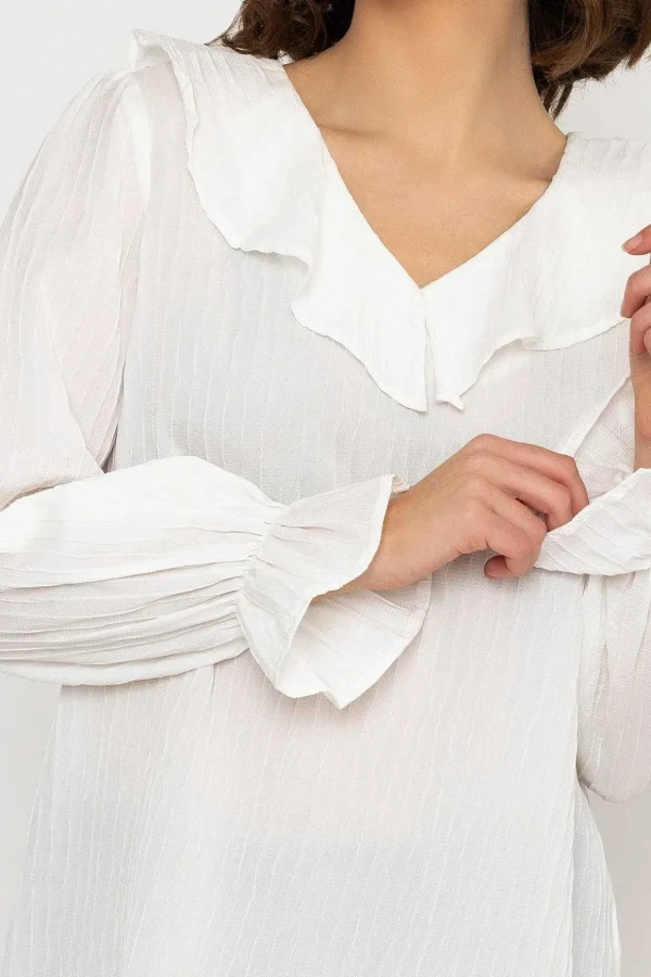 Long Sleeve Ruffle Blouse In Ivory