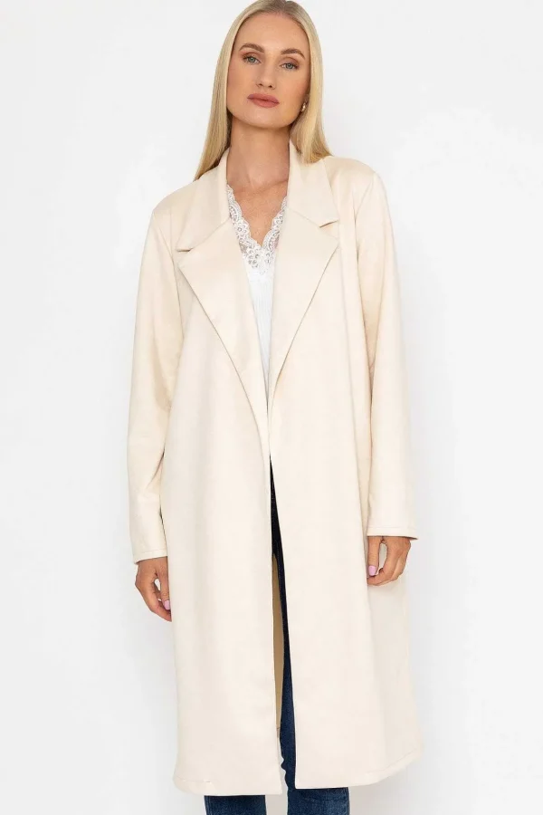 Long Suede Coat In Beige