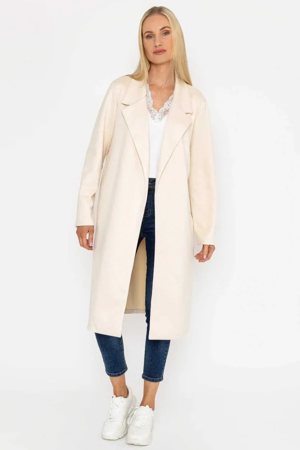 Long Suede Coat In Beige