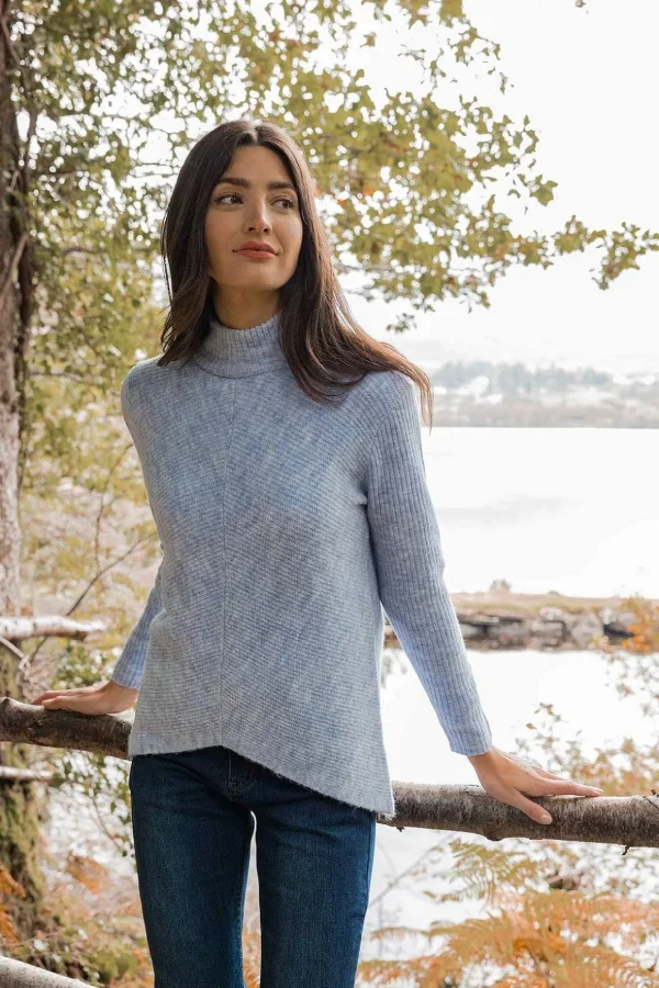 Longline High Neck Knit In Blue