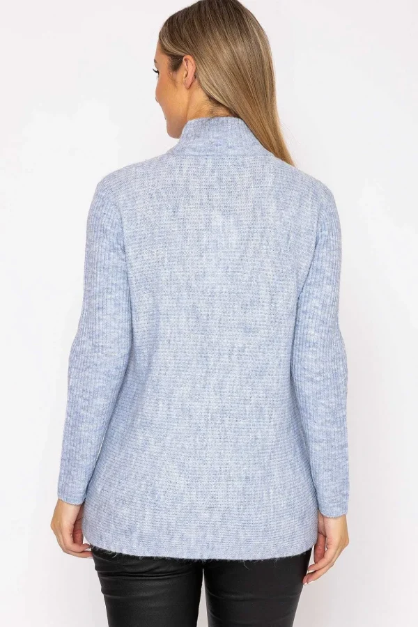 Longline High Neck Knit In Blue
