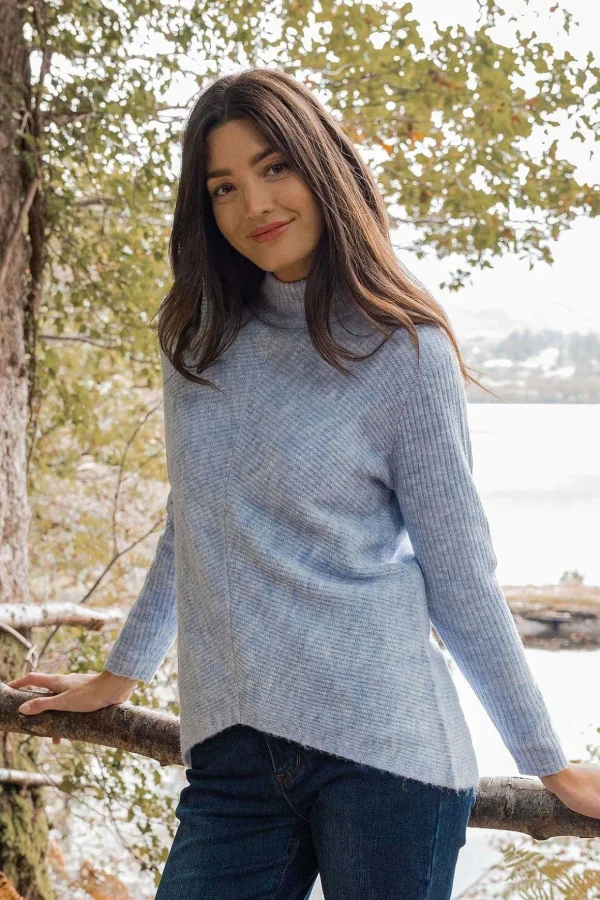Longline High Neck Knit In Blue