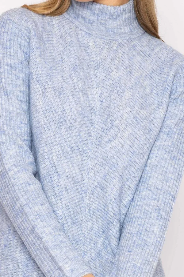 Longline High Neck Knit In Blue