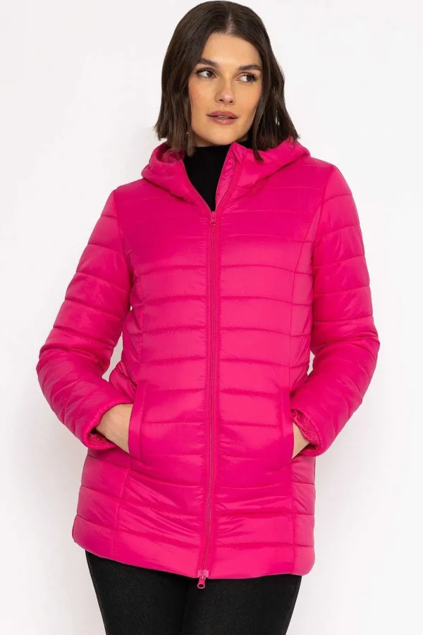 Longline Puffa Coat In Pink
