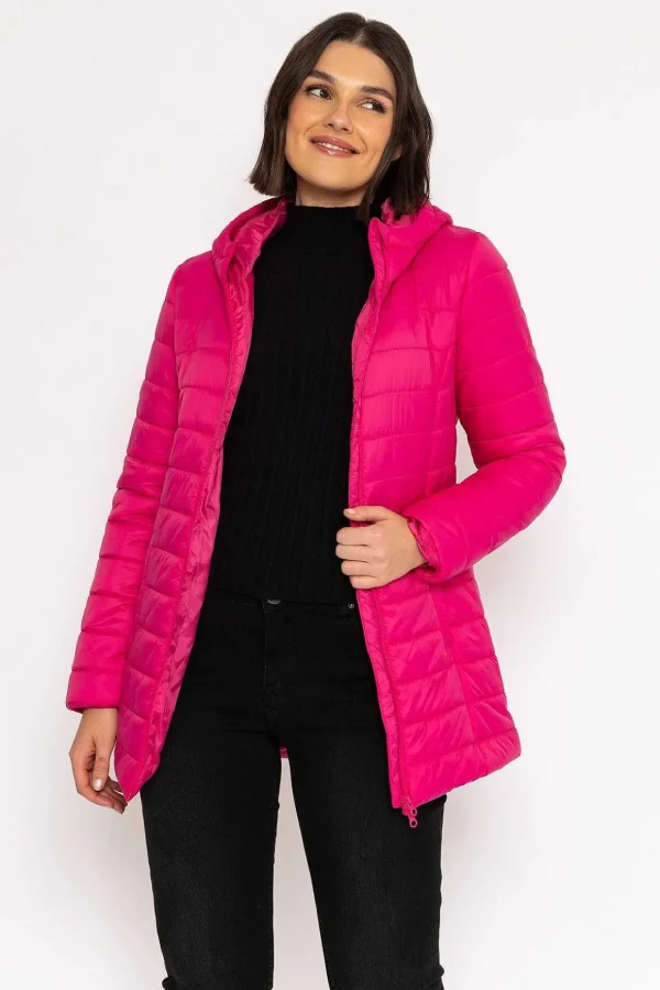 Longline Puffa Coat In Pink