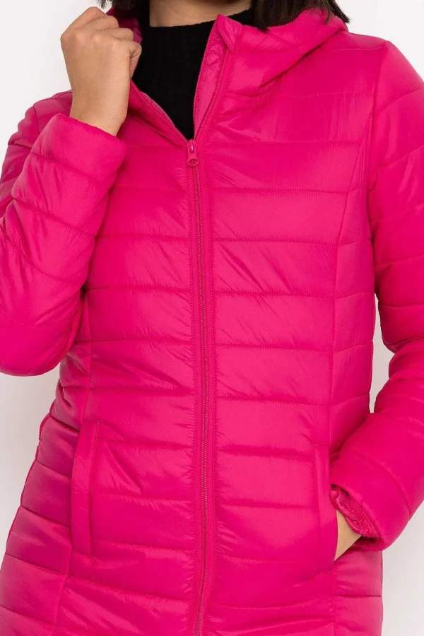 Longline Puffa Coat In Pink