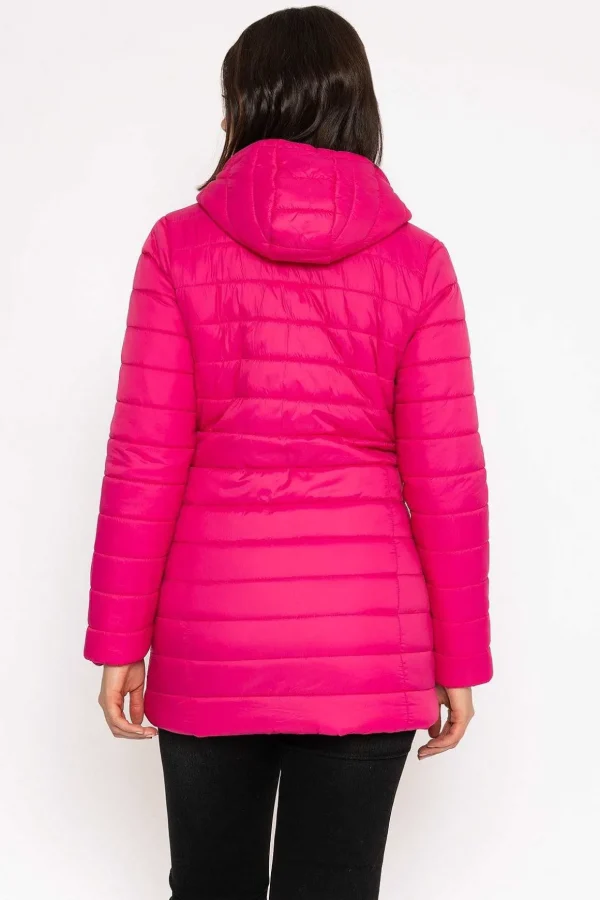 Longline Puffa Coat In Pink