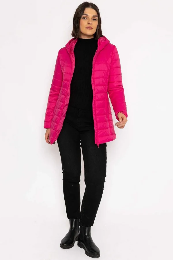 Longline Puffa Coat In Pink