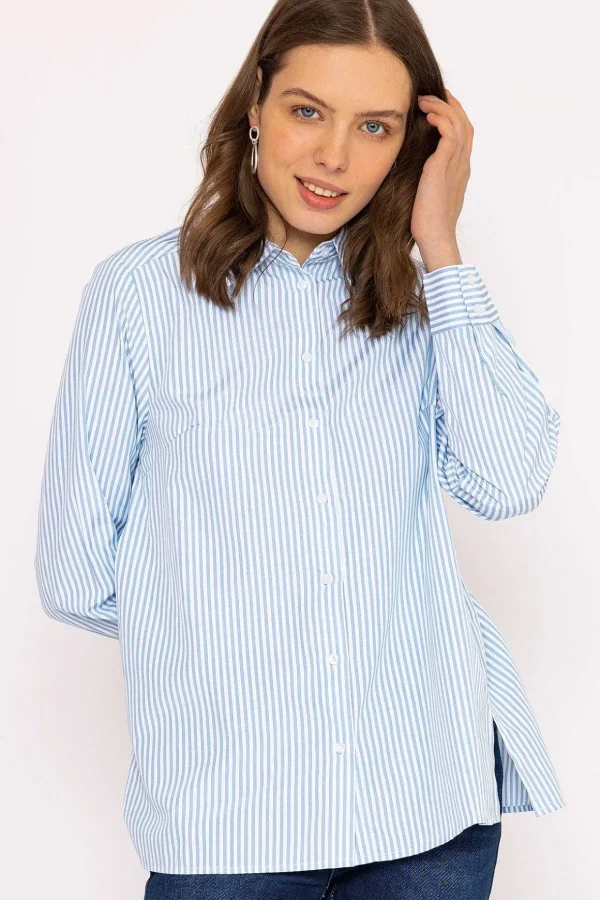 Longline Stripe Shirt In Blue